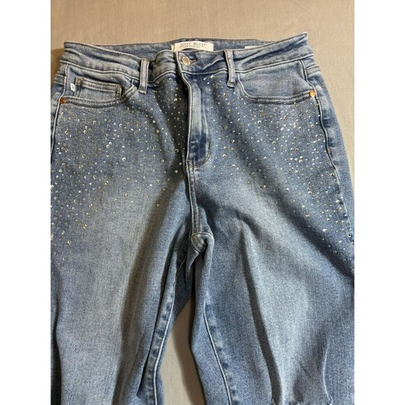 Judy Blue Jeans Womens Size 13/31 Slim Fit High Rise Wash Blue Denim Rhinestones - Picture 2 of 11
